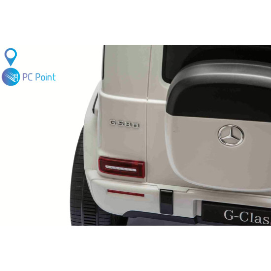 Лицензиран Акумулаторен джип Mercedes G 580 AMG Premium 12V/7Ah,70W ,MP3 плейър, Кожена седалка, EVA меки гуми, Металик боя 2026 г.