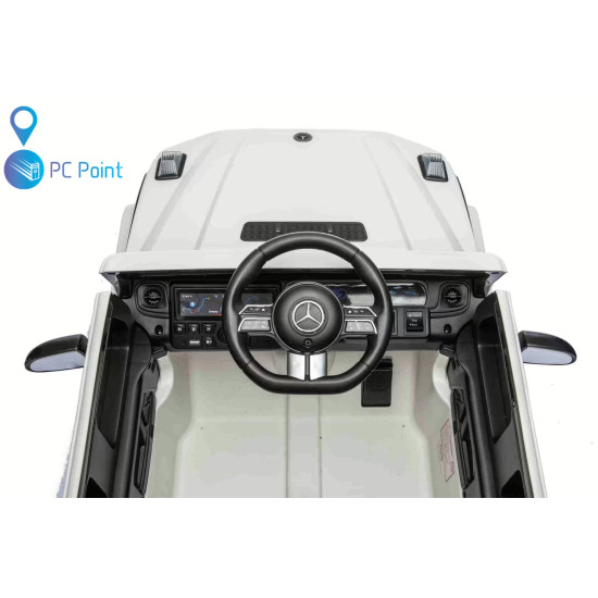 Лицензиран Акумулаторен джип Mercedes G 580 AMG Premium 12V/7Ah,70W ,MP3 плейър, Кожена седалка, EVA меки гуми, Металик боя 2026 г.