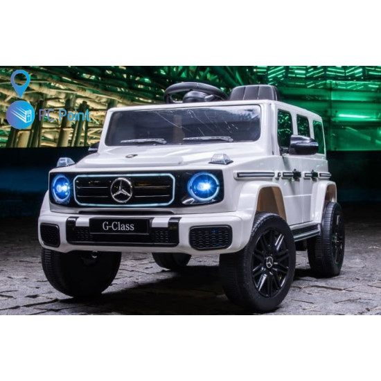 Лицензиран Акумулаторен джип Mercedes G 580 AMG Premium 12V/7Ah,70W ,MP3 плейър, Кожена седалка, EVA меки гуми, Металик боя 2026 г.