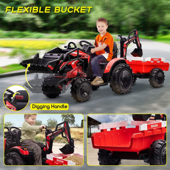 Акумулаторен трактор Digger 24v с дистанционно управление ремарке копач и кофа 2024 Акумулаторен трактор Digger 24v с дистанционно управление ремарке копач и кофа 2024