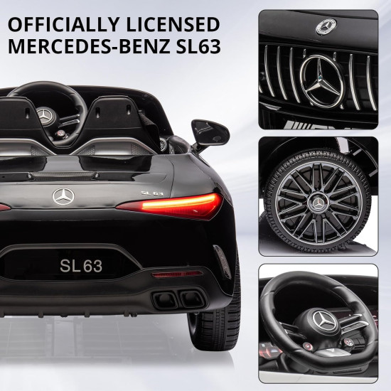 Акумулаторна двуместна кола Mercedes SL63 24V 4x4 800W с отварящи се врати и меки гуми