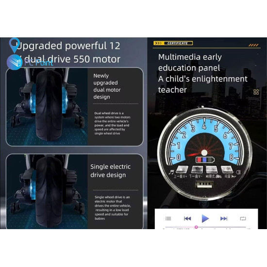 Battery-Powered Motorcycle Big Ninja 12V/7Ah, MP3 Player