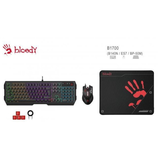 Геймърски комплект Esports A4Tech Bloody B1700, Клавиатура N140N, мишка ES7, Пад BP-50M