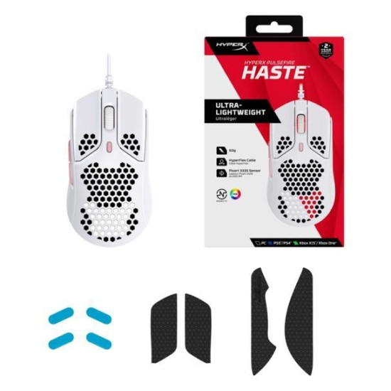 Геймърска мишка HyperX Pulsefire Haste, RGB, USB 2.0, Бял/Розов
